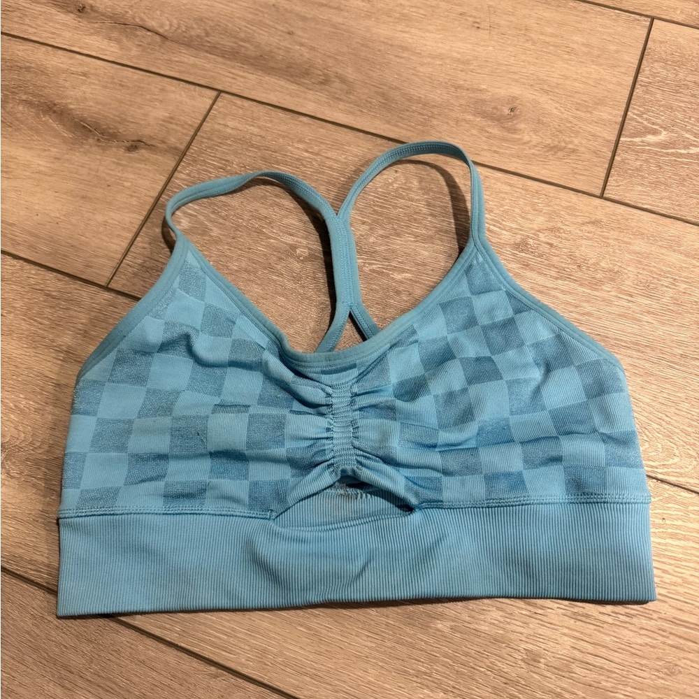 Women's Blue Checkered Sports Bra